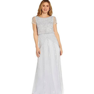 Adrianna Papell Women's Short Sleeve Beaded Blouson Long Dress size 8P